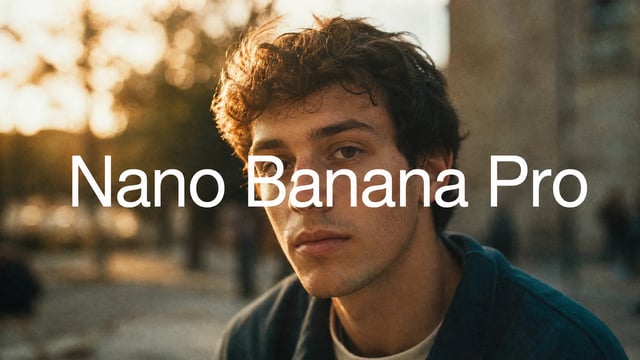 Nano Banana Pro name in clean white type over a cinematic golden-hour film portrait