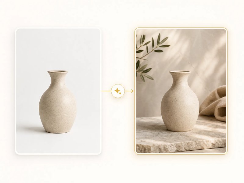 Before and after of ceramic vases against a plain background